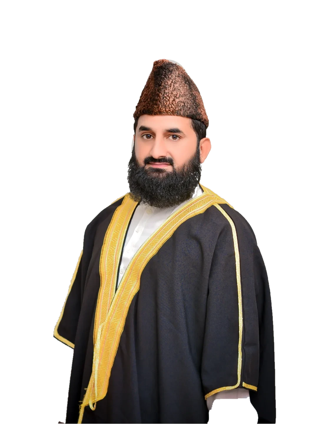 Mufti Muhammad Ahmad Shahbaz in traditional black and gold clothing